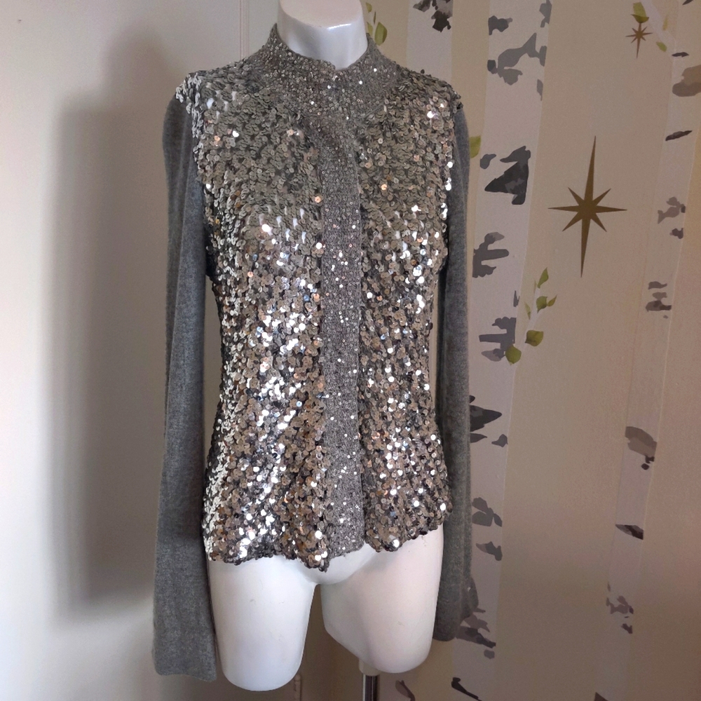 Summer Sale Saks 5th Ave Cashmere Silver Sequin Cardigan